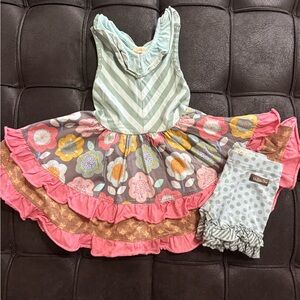 Girls Mint & Pink Floral Ruffle Matching Set
